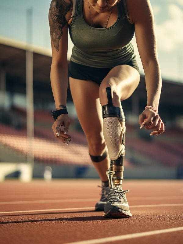 Sunlit Determination_ An Athletes Poised Start with Prosthetic